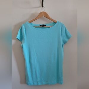Jones New York Wide Neck Short Sleeved Top, Women's XL, Aqua Blue